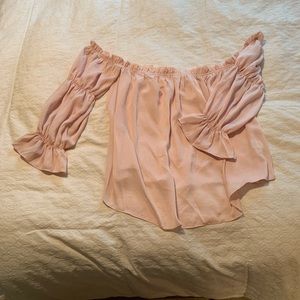 Blush off the shoulder blouse
